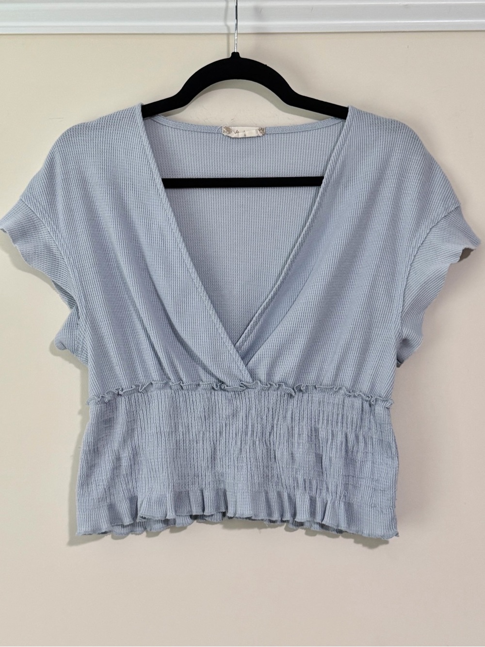 Altar'd State Light Blue V-Neck Smocked Crop Top